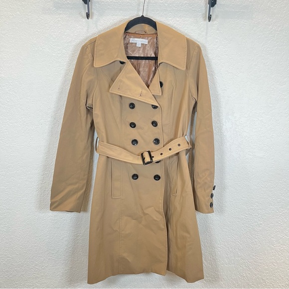 New York & Company Double-Breasted Belted Trench Coat in Tan size Large - Picture 2 of 12